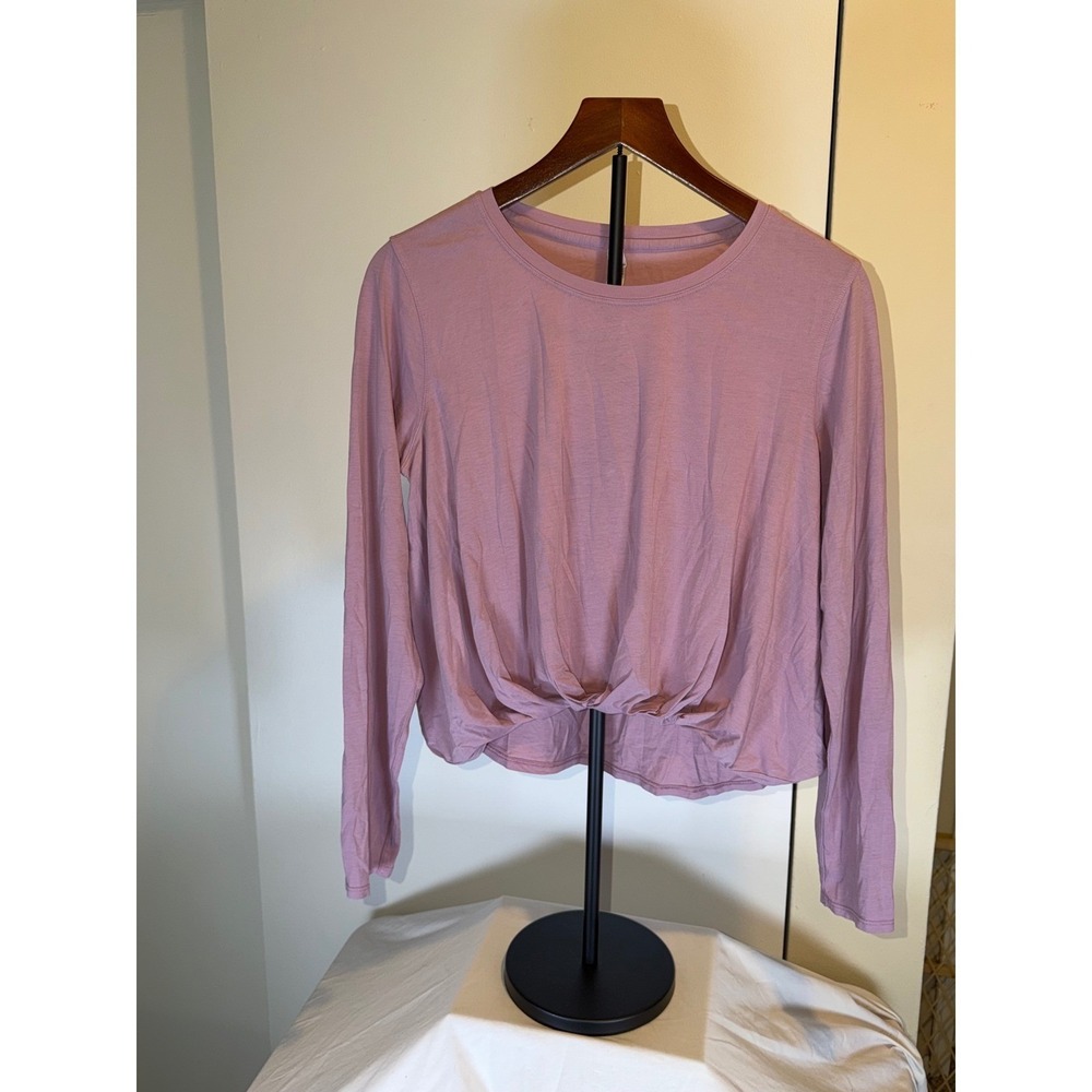 Lululemon Twist Front Long Sleeve Women 8 Mauve Pink Pima Cotton Cropped Top